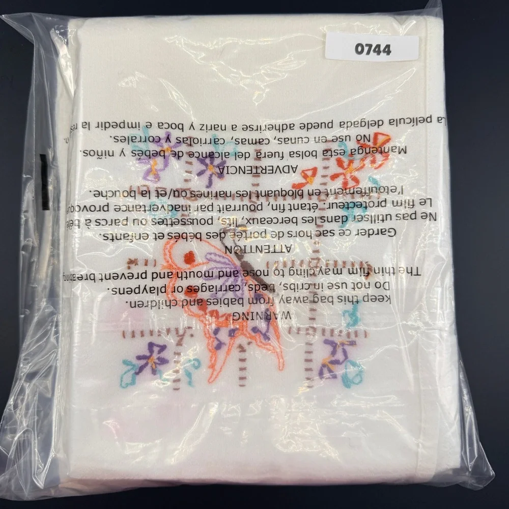 Vtg Hand Embroidered LARGE Butterfly Tea Towels Set of 3‎ White Cotton Floral